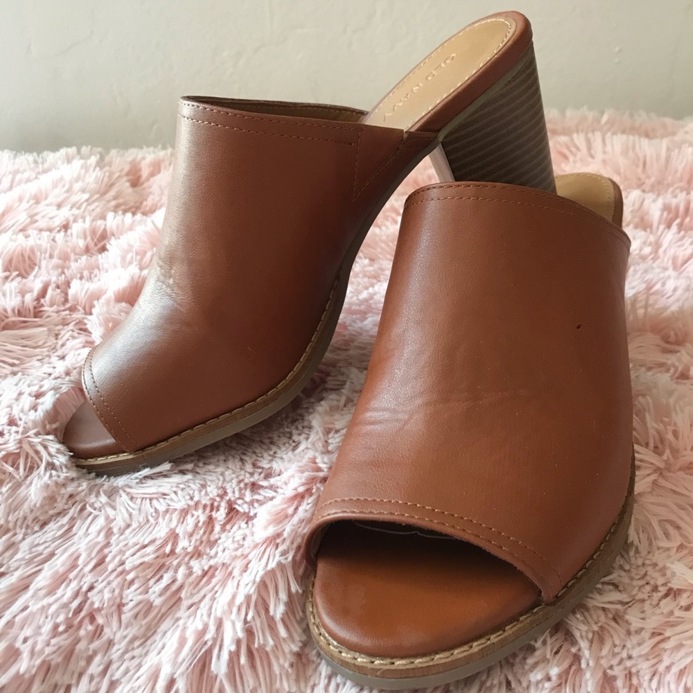 Old Navy Brown Clog Slides Stack Heel 9